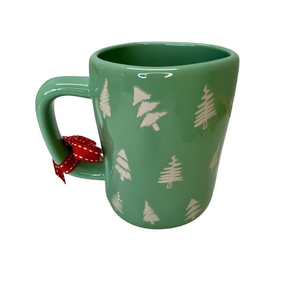 Rae Dunn Artisan "Jolly" Green Ceramic Holiday Mug White Christmas Tree 16 Oz - Picture 2 of 7